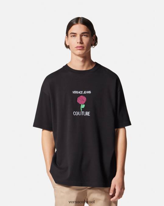 גברים Versace שָׁחוֹר חולצת טי של לוגו ורדים הַלבָּשָׁה N8T22372