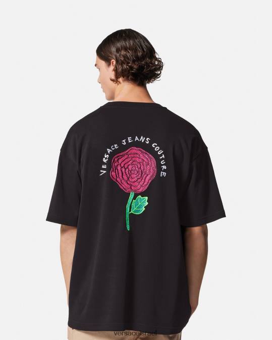 גברים Versace שָׁחוֹר חולצת טי של לוגו ורדים הַלבָּשָׁה N8T22372