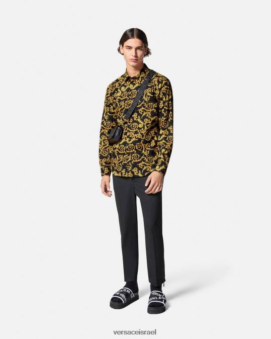 גברים Versace זהב שחור חולצת סקיצה קוטור הַלבָּשָׁה N8T22376