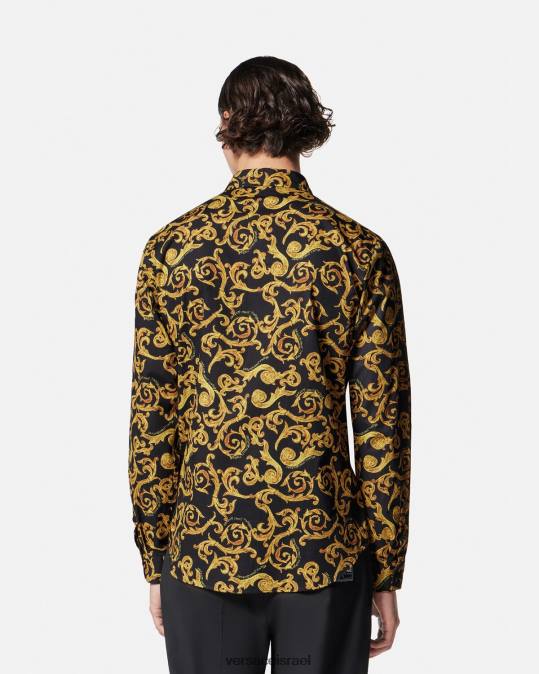גברים Versace זהב שחור חולצת סקיצה קוטור הַלבָּשָׁה N8T22376