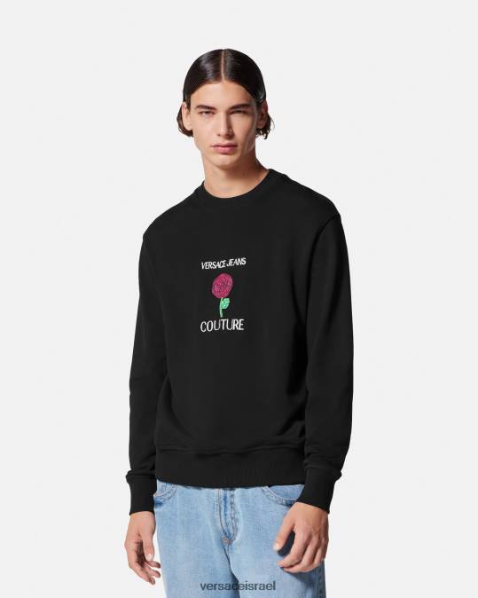 גברים Versace שָׁחוֹר סווטשירט לוגו של ורדים הַלבָּשָׁה N8T22379