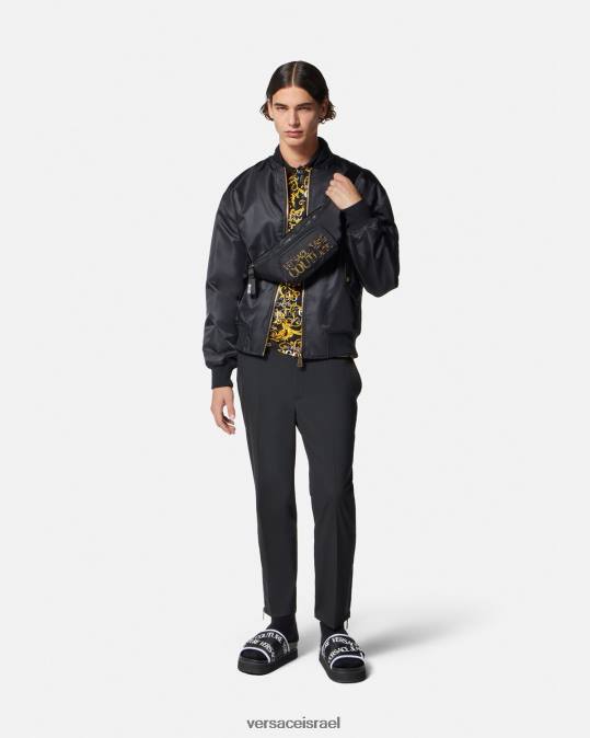גברים Versace זהב שחור חולצת פולו לוגו קוטור הַלבָּשָׁה N8T22391