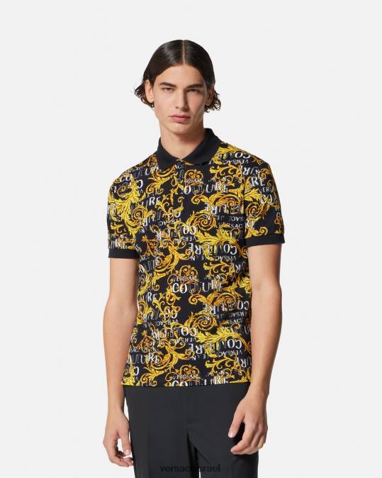 גברים Versace זהב שחור חולצת פולו לוגו קוטור הַלבָּשָׁה N8T22391