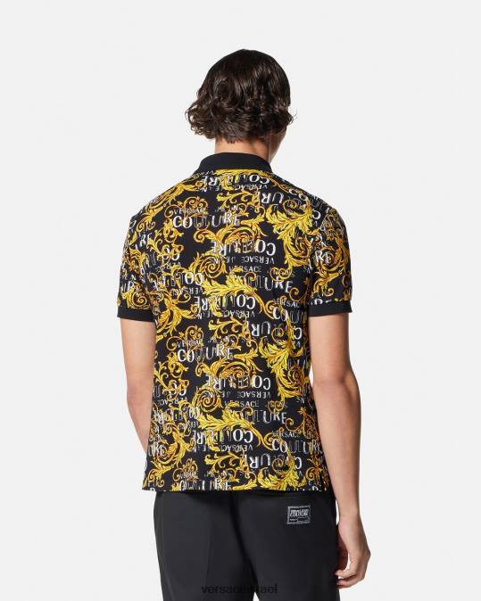 גברים Versace זהב שחור חולצת פולו לוגו קוטור הַלבָּשָׁה N8T22391