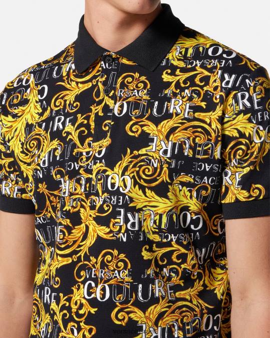 גברים Versace זהב שחור חולצת פולו לוגו קוטור הַלבָּשָׁה N8T22391