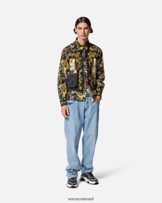 גברים Versace זהב שחור חולצת לוגו קוטור הַלבָּשָׁה N8T22393