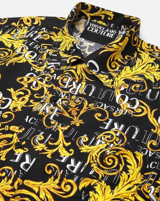 גברים Versace זהב שחור חולצת לוגו קוטור הַלבָּשָׁה N8T22394