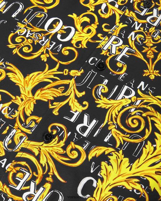 גברים Versace זהב שחור חולצת לוגו קוטור הַלבָּשָׁה N8T22394