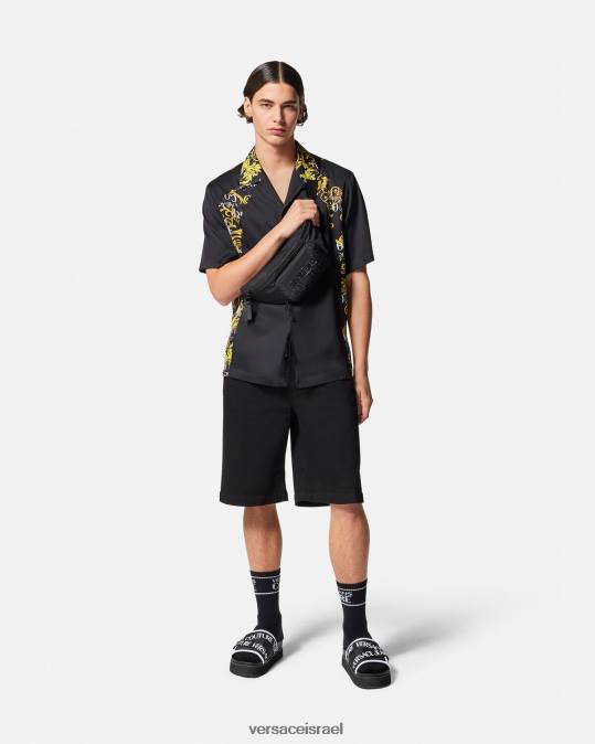 גברים Versace זהב שחור חולצת לוגו קוטור הַלבָּשָׁה N8T22395