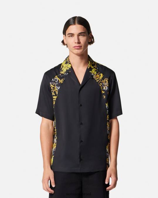 גברים Versace זהב שחור חולצת לוגו קוטור הַלבָּשָׁה N8T22395