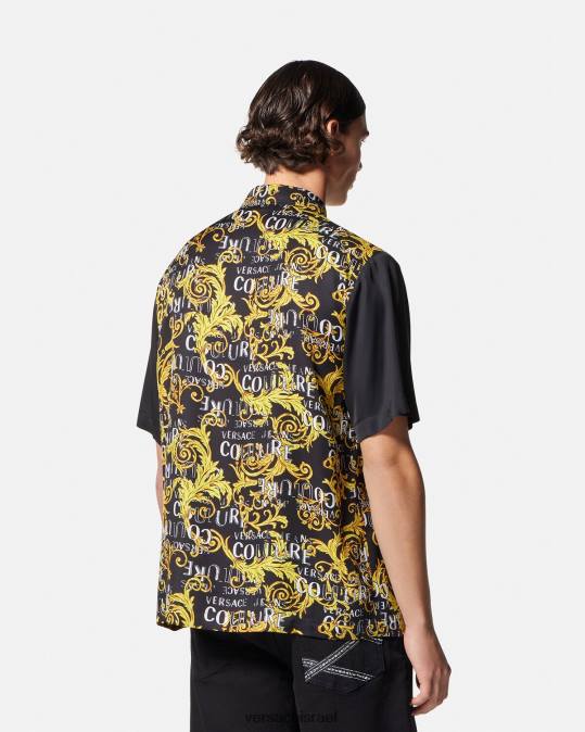 גברים Versace זהב שחור חולצת לוגו קוטור הַלבָּשָׁה N8T22395