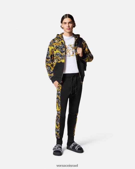 גברים Versace זהב שחור קפוצ'ון רוכסן לוגו קוטור הַלבָּשָׁה N8T22403