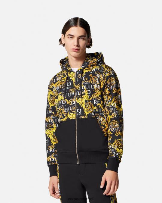 גברים Versace זהב שחור קפוצ'ון רוכסן לוגו קוטור הַלבָּשָׁה N8T22403