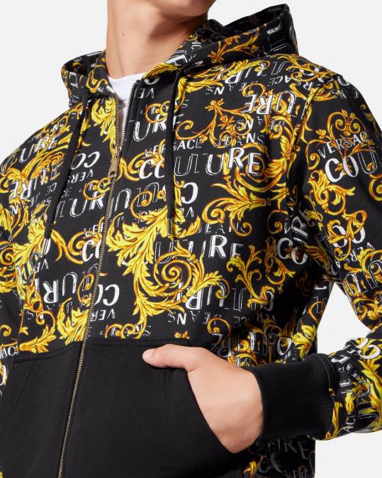 גברים Versace זהב שחור קפוצ'ון רוכסן לוגו קוטור הַלבָּשָׁה N8T22403