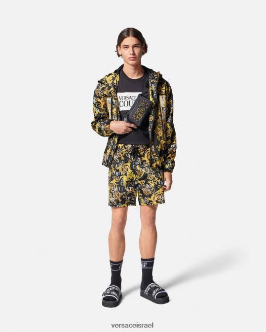 גברים Versace שחור & הדפס מעיל רוח לוגו קוטור הַלבָּשָׁה N8T22414