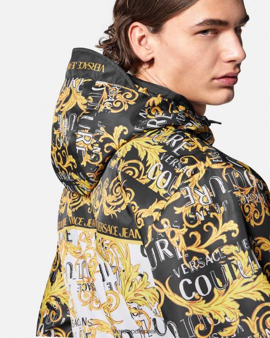 גברים Versace שחור & הדפס מעיל רוח לוגו קוטור הַלבָּשָׁה N8T22414