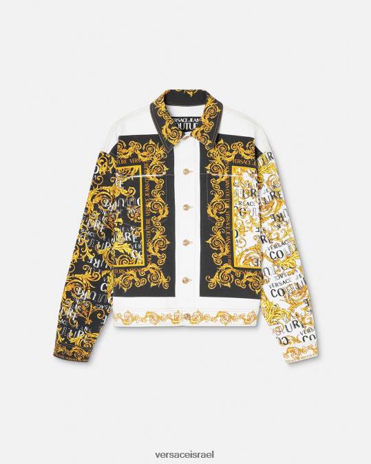 גברים Versace זהב ולבן מעיל ג'ינס עם לוגו קוטור הַלבָּשָׁה N8T22416