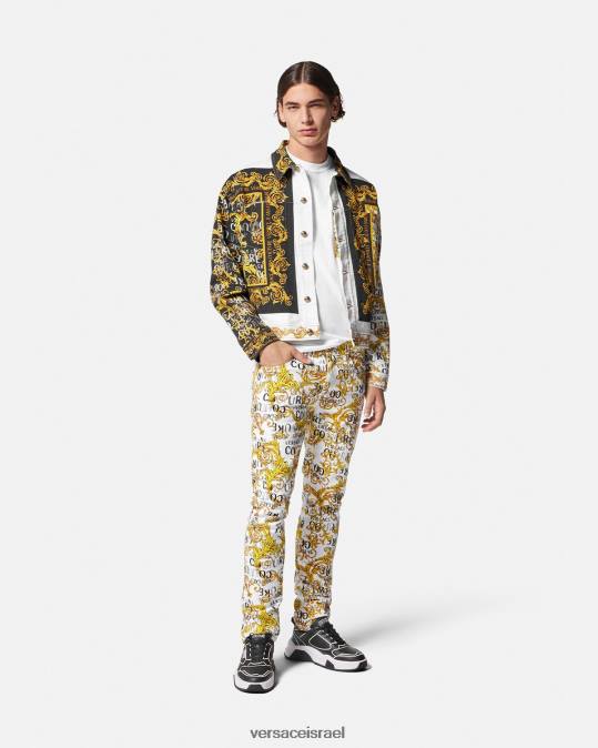 גברים Versace זהב ולבן מעיל ג'ינס עם לוגו קוטור הַלבָּשָׁה N8T22416