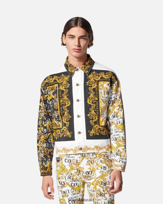 גברים Versace זהב ולבן מעיל ג'ינס עם לוגו קוטור הַלבָּשָׁה N8T22416