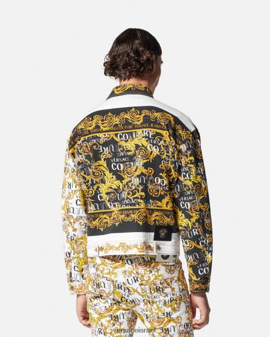גברים Versace זהב ולבן מעיל ג'ינס עם לוגו קוטור הַלבָּשָׁה N8T22416