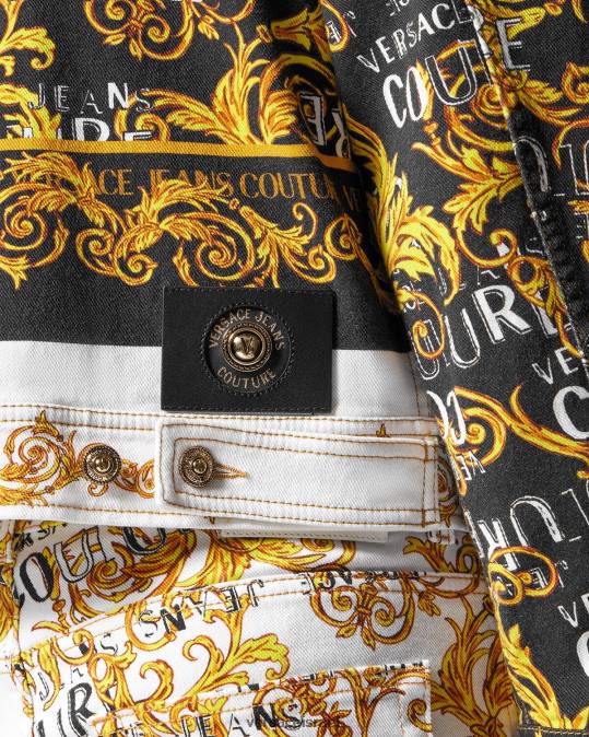גברים Versace זהב ולבן מעיל ג'ינס עם לוגו קוטור הַלבָּשָׁה N8T22416