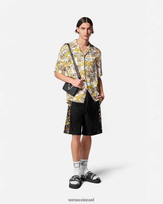 גברים Versace זהב שחור מכנסי זיעה קצרים עם לוגו קוטור הַלבָּשָׁה N8T22422