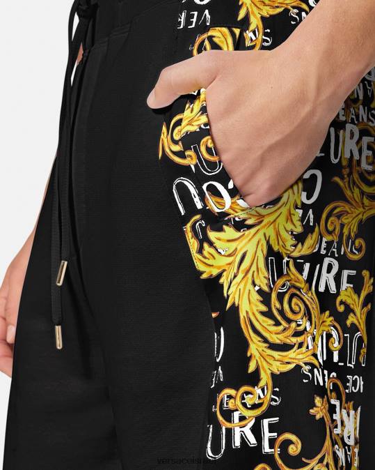 גברים Versace זהב שחור מכנסי זיעה קצרים עם לוגו קוטור הַלבָּשָׁה N8T22422