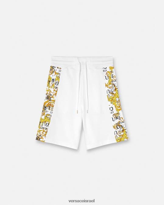 גברים Versace זהב ולבן מכנסי זיעה קצרים עם לוגו קוטור הַלבָּשָׁה N8T22424