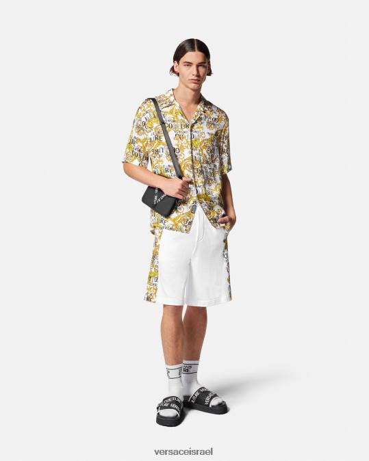 גברים Versace זהב ולבן מכנסי זיעה קצרים עם לוגו קוטור הַלבָּשָׁה N8T22424