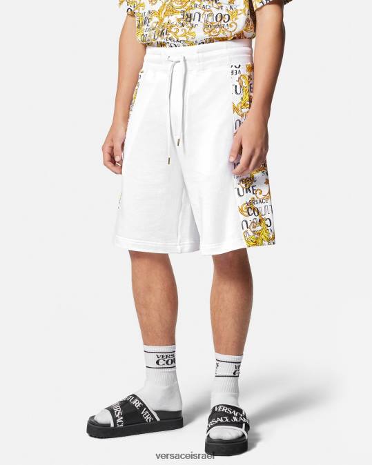 גברים Versace זהב ולבן מכנסי זיעה קצרים עם לוגו קוטור הַלבָּשָׁה N8T22424