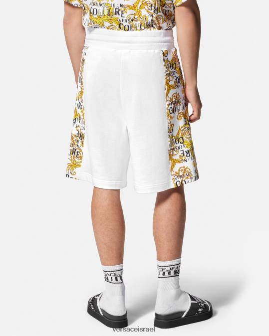 גברים Versace זהב ולבן מכנסי זיעה קצרים עם לוגו קוטור הַלבָּשָׁה N8T22424
