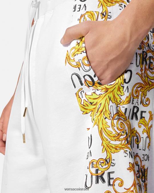 גברים Versace זהב ולבן מכנסי זיעה קצרים עם לוגו קוטור הַלבָּשָׁה N8T22424