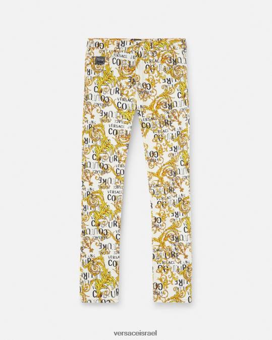 גברים Versace זהב ולבן לוגו קוטור ג'ינס בגזרה דקיקה הַלבָּשָׁה N8T22428