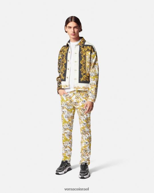 גברים Versace זהב ולבן לוגו קוטור ג'ינס בגזרה דקיקה הַלבָּשָׁה N8T22428