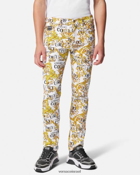 גברים Versace זהב ולבן לוגו קוטור ג'ינס בגזרה דקיקה הַלבָּשָׁה N8T22428