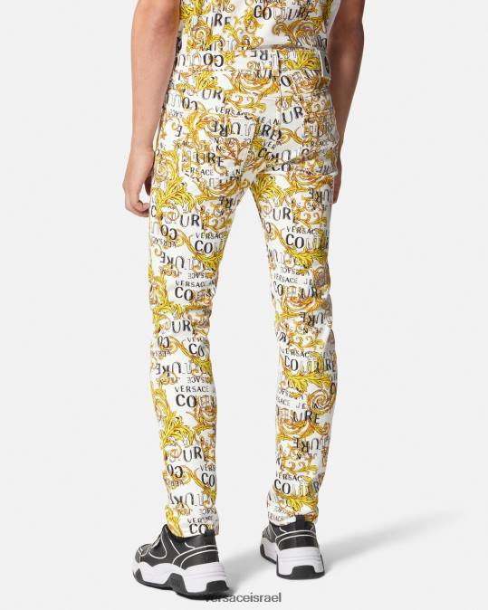 גברים Versace זהב ולבן לוגו קוטור ג'ינס בגזרה דקיקה הַלבָּשָׁה N8T22428