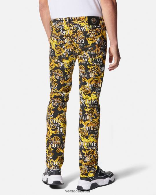 גברים Versace זהב שחור לוגו קוטור ג'ינס בגזרה דקיקה הַלבָּשָׁה N8T22429
