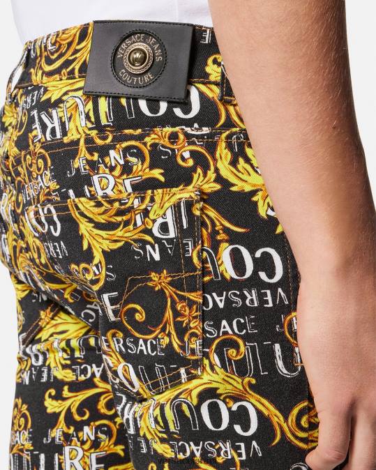 גברים Versace זהב שחור לוגו קוטור ג'ינס בגזרה דקיקה הַלבָּשָׁה N8T22429