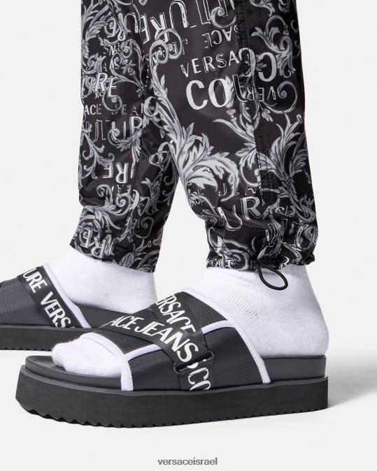 גברים Versace שחור & הדפס מכנסי שרוך לוגו קוטור הַלבָּשָׁה N8T22431