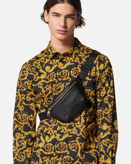 גברים Versace שָׁחוֹר תיק חגורה לוגו תיקים N8T22471
