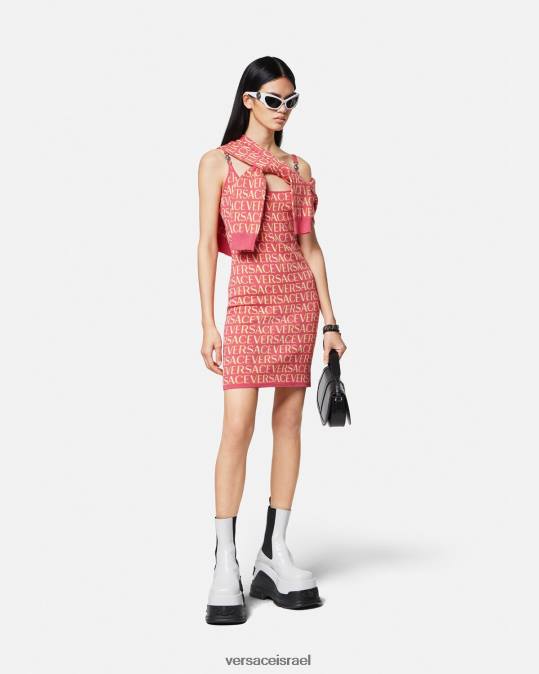 נשים Versace ורוד ולבן שמלת מידי סריג אול אובר הַלבָּשָׁה N8T224