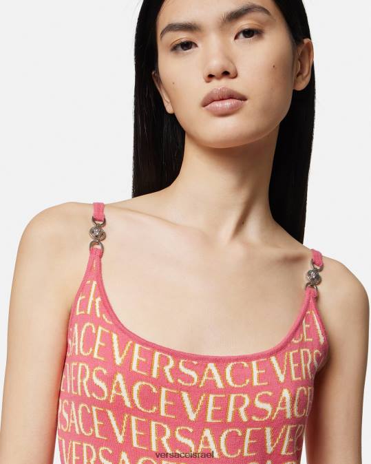 נשים Versace ורוד ולבן שמלת מידי סריג אול אובר הַלבָּשָׁה N8T224