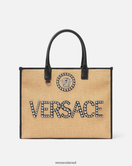 נשים Versace בז' תיק גדול משובץ לה מדוזה תיקים N8T2301