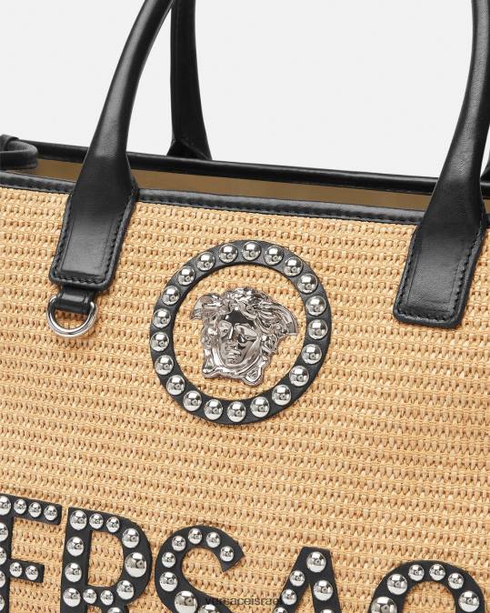 נשים Versace בז' תיק גדול משובץ לה מדוזה תיקים N8T2301