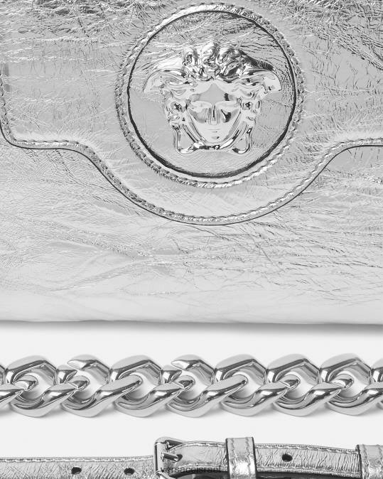 נשים Versace אפור תיק יד קטן מטאלי לה מדוזה תיקים N8T2305