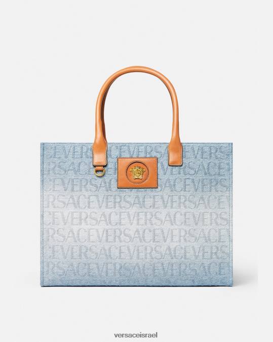 נשים Versace כחול בהיר תיק ג'ינס גדול מוקפד תיקים N8T2324