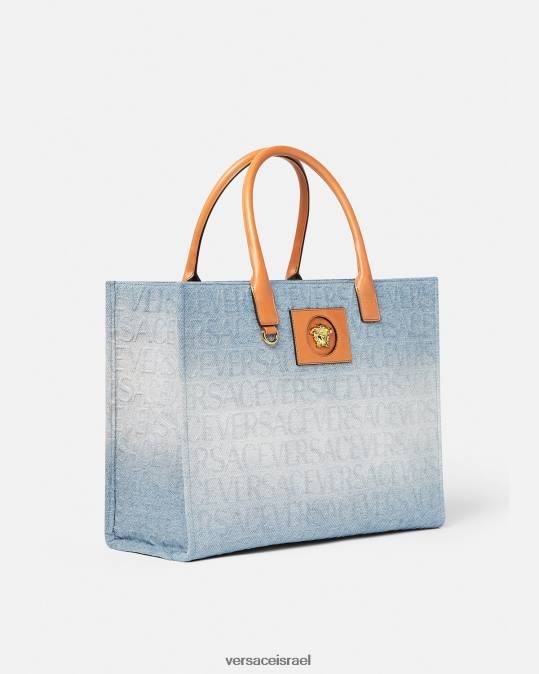 נשים Versace כחול בהיר תיק ג'ינס גדול מוקפד תיקים N8T2324