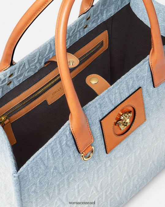 נשים Versace כחול בהיר תיק ג'ינס גדול מוקפד תיקים N8T2324