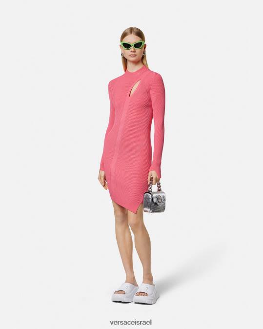 נשים Versace וָרוֹד שמלת מיני צווארון גולף חתוך הַלבָּשָׁה N8T232