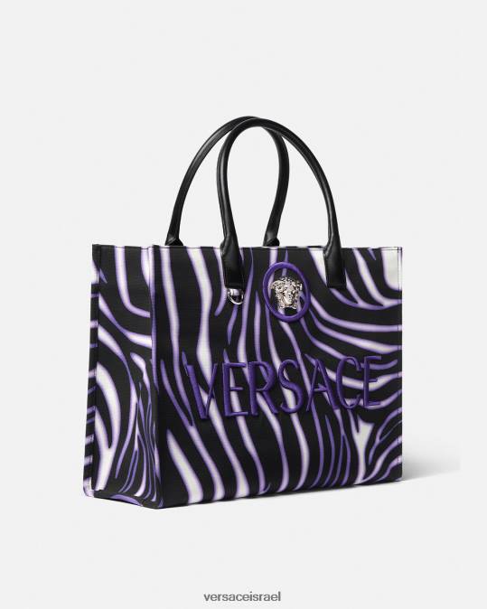 נשים Versace הדפס וסגול תיק תיק גדול של זברה תיקים N8T2349